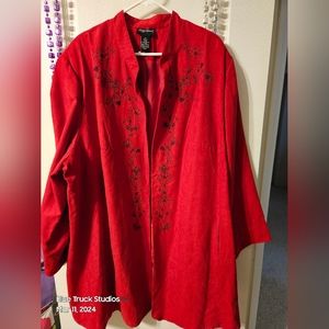 MAGGIE BARNES Embroidered Red COAT by CATHERINE'S Plus Size 4X 30/32